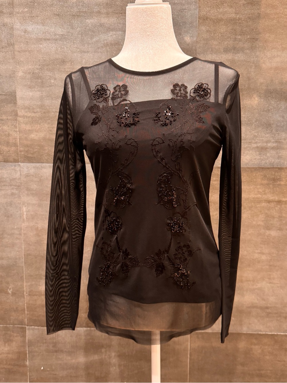 Ted Baker London Black Sheer Beaded Floral Top